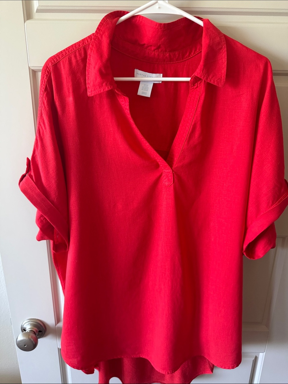 Martha Stewart Bright Red V-Neck Collared Tunic